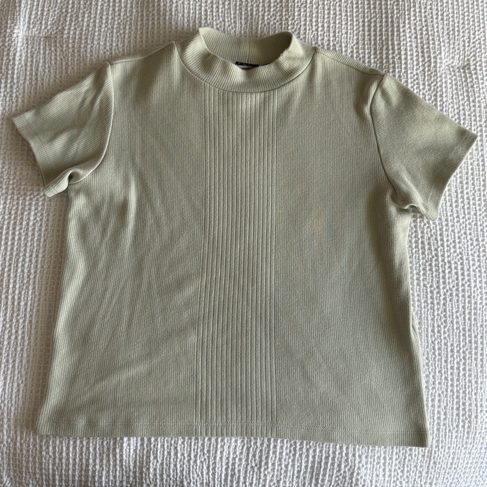 Northcrest Ribbed Knit Top in Light Green Size Medium